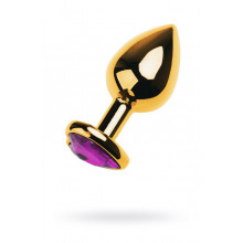 Анальная втулка Metal by Toyfa, металл, золотая, с фиолетовым кристаллом, 8 см, Ø 3 см, 165 г