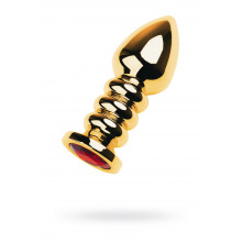 Анальная втулка Metal by Toyfa, металл, золотая, с красным кристаллом, 10,5 см, Ø 4 см, 165 г