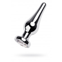 Анальная втулка Metal by Toyfa, металл, серебряная, с кристаллом цвета алмаз, 10 см, Ø 3 см, 95 г