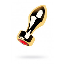 Анальная втулка Metal by Toyfa, металл, золотая, с красным кристаллом, 7,5 см, Ø 2,9 см, 75 г