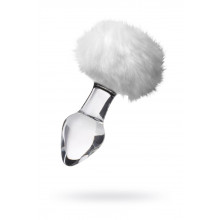 Анальная втулка Sexus Glass, с белым хвостиком, стекло, прозрачная, 14 см, Ø 4 см