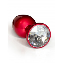 Анальная пробка металлическая красная с белым кристаллом Fantasy Toys S
