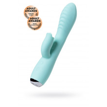Вибратор с клиторальным стимулятором и язычком, Jos Milo, силикон, голубой, 20 см